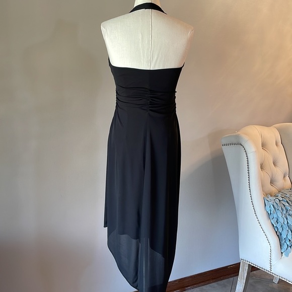 DAVID MEISTER cocktail party black halter dress high low hem lined size SM 6 - Picture 5 of 16